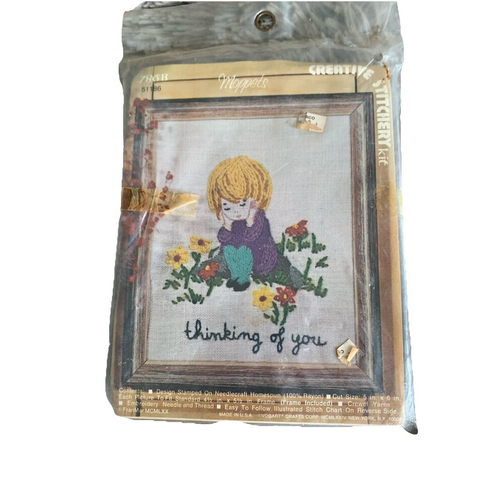 VTG Moppets Creative Stitchery Kit 786B "Thinking Of You" Sealed W/ Thread Frame